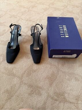 Stuart Weitzman Black Square-Toe Slingback Heels